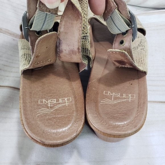 Dansko Jacinda Khaki Tan Snakeskin Leather Slingback Sandals Womens 37 Faux Wood - Picture 9 of 13